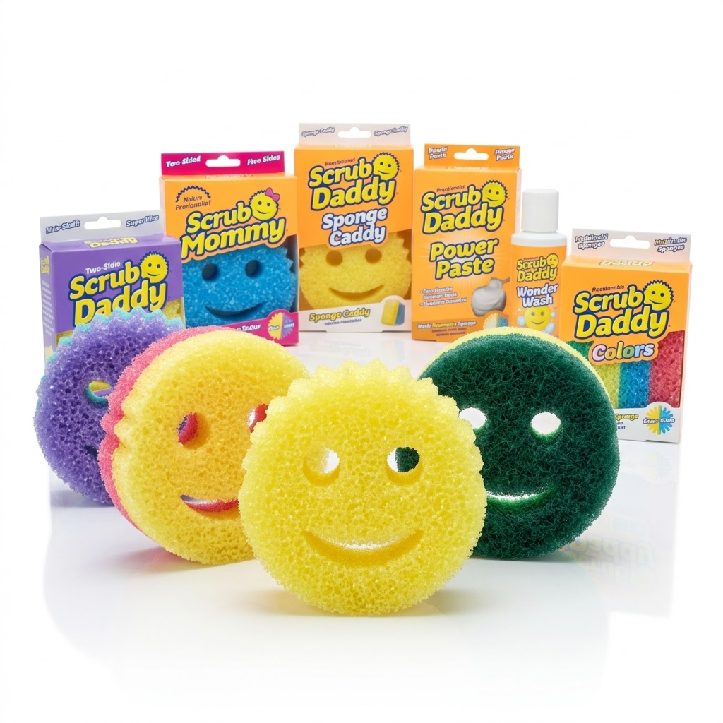 Scrub Daddy's expanded product lineup including Scrub Mommy, Dish Daddy, and Cif partnership products