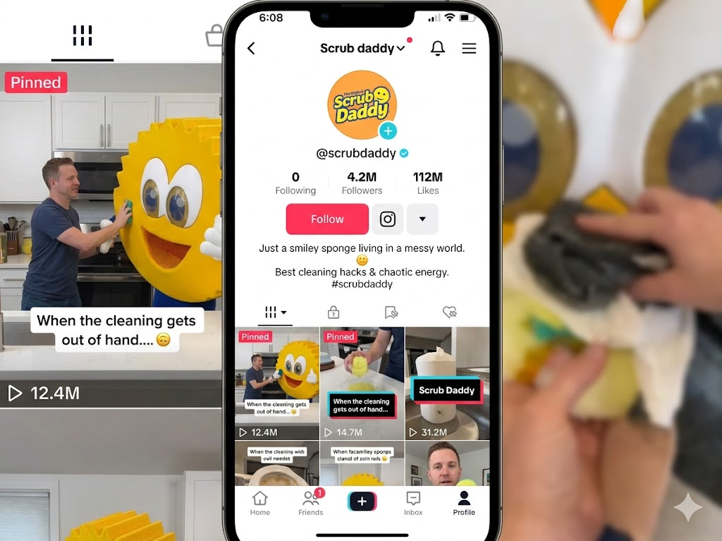 Scrub Daddy's TikTok profile showcasing their 4 million followers and viral marketing content