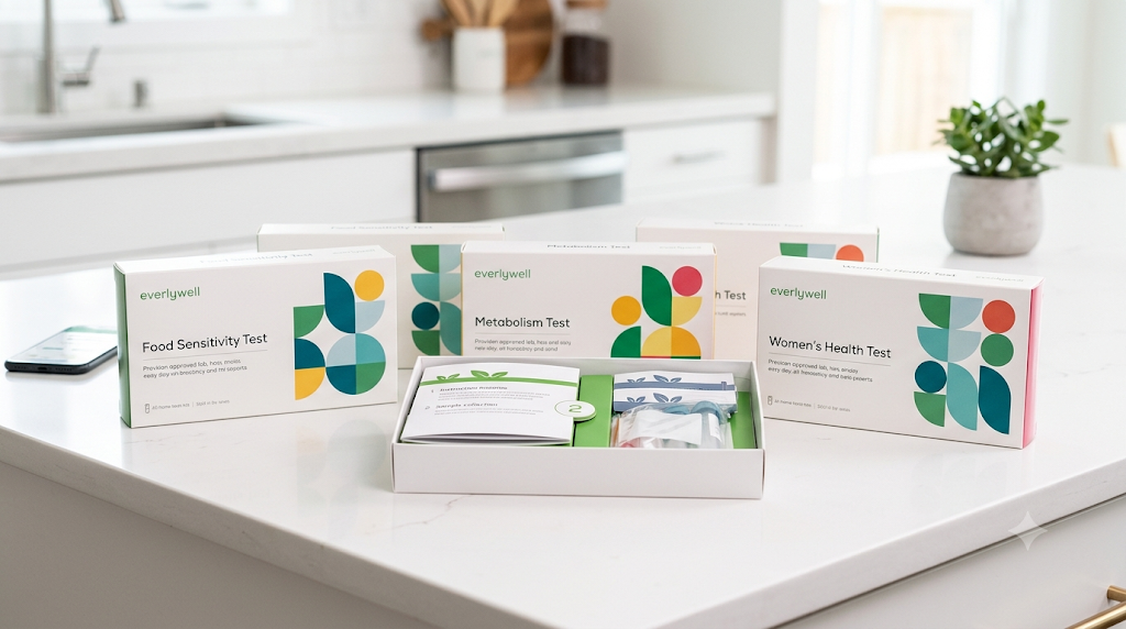 Everlywell branding and modern at-home test kits